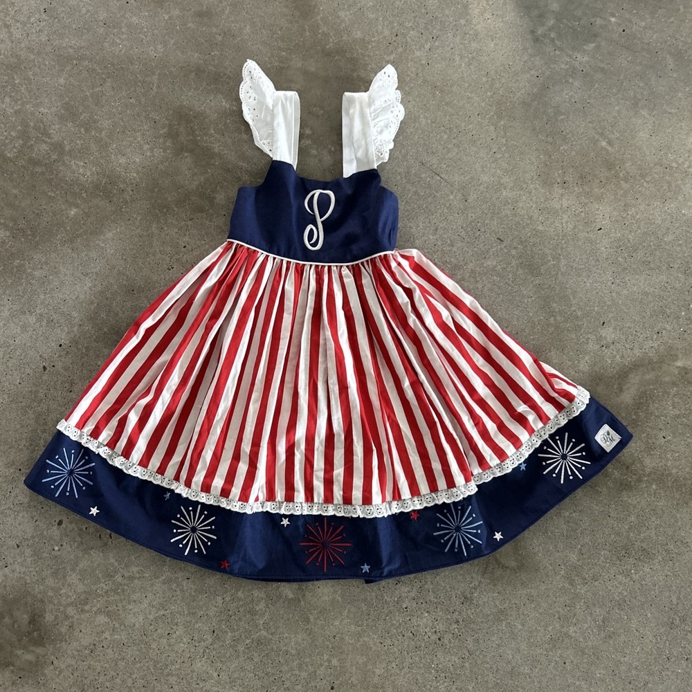 Ricrac And Ruffles Darling Mae Dress Red White Blue Patriotic July 4 Memorial 4T